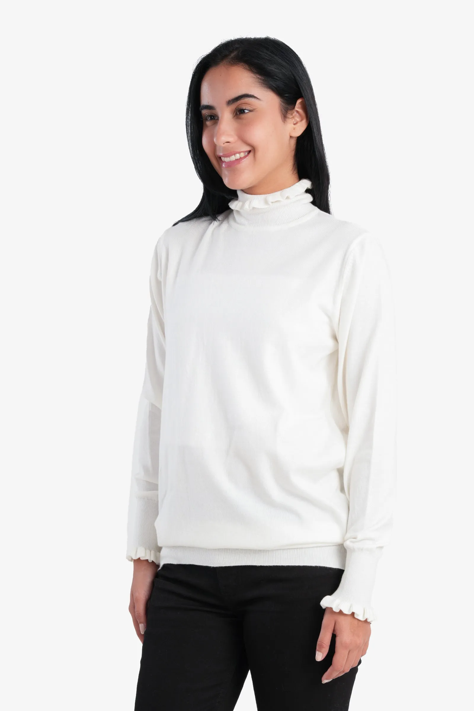 Pullover with Ruffled Neck & Cuffs