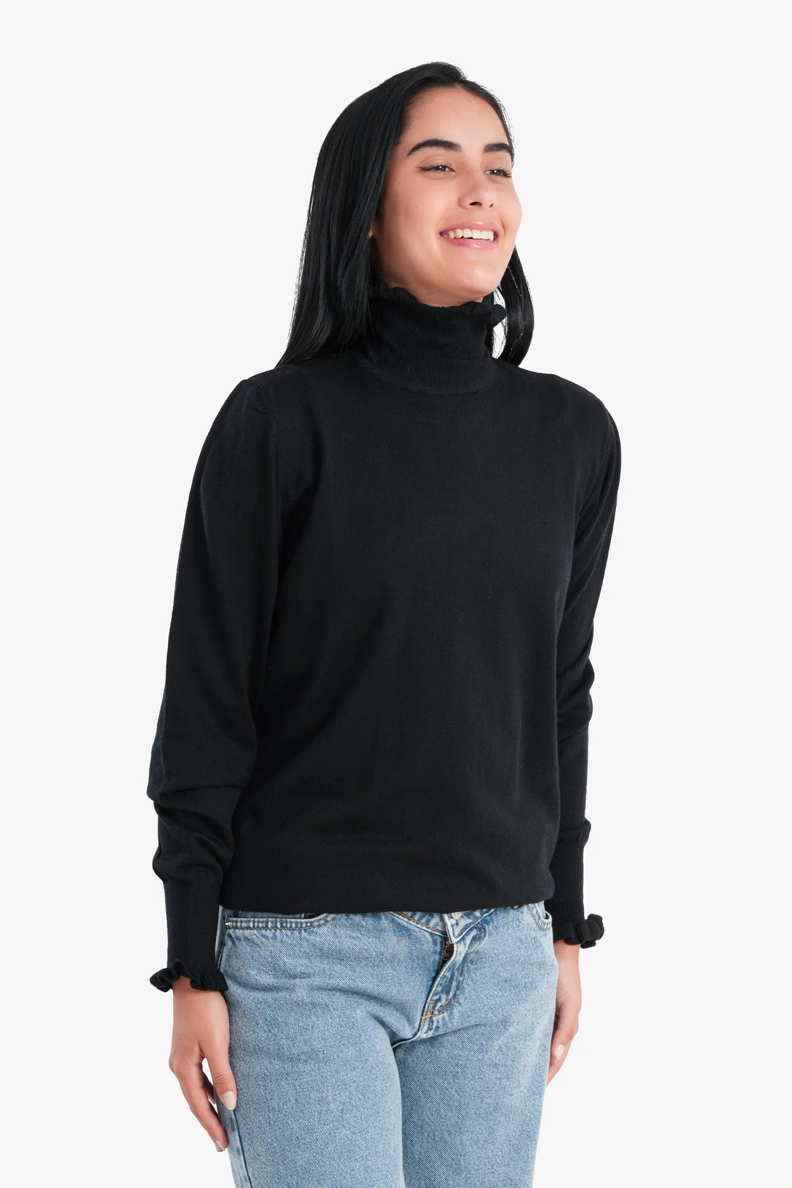 Pullover with Ruffled Neck & Cuffs