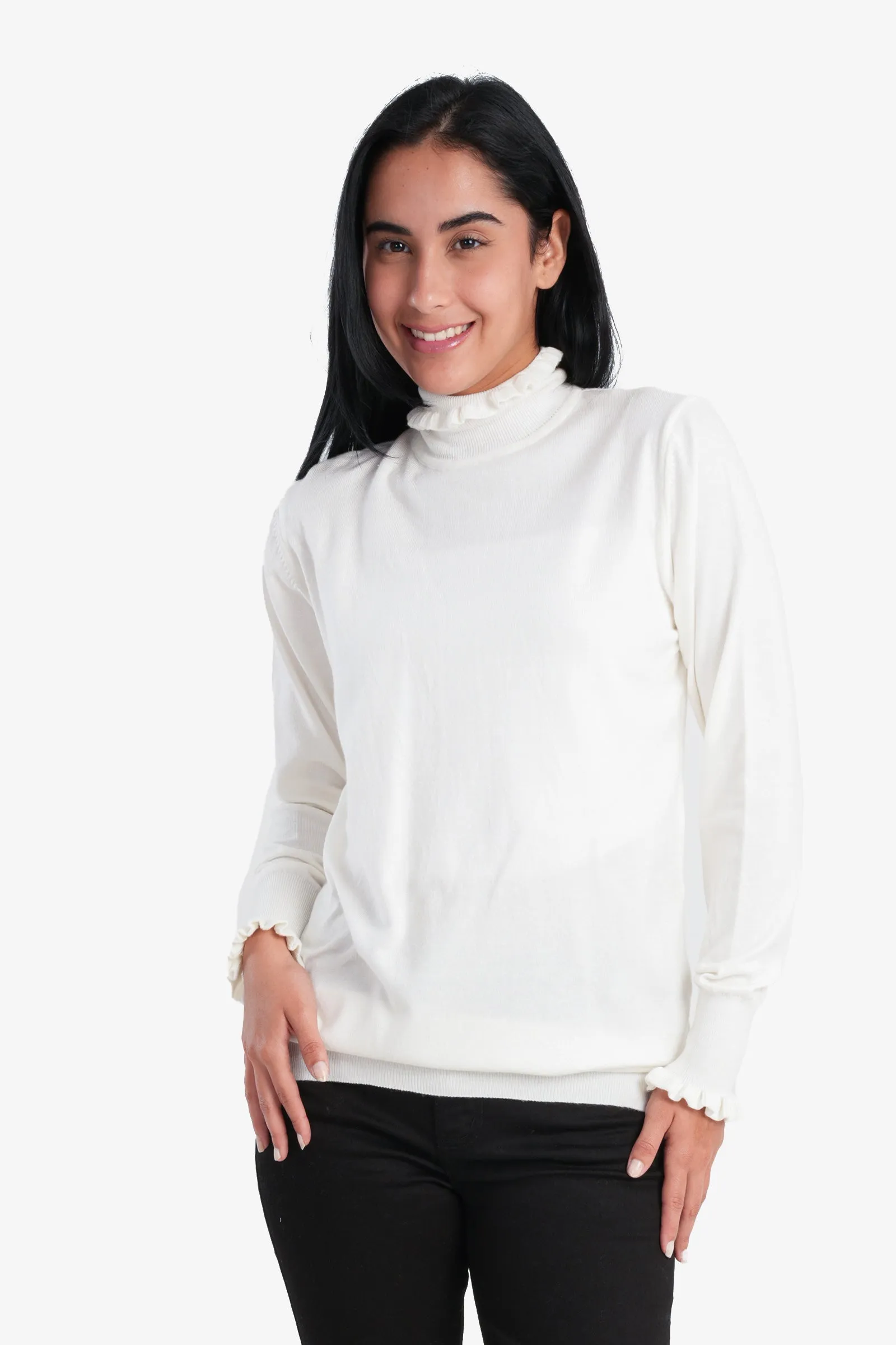 Pullover with Ruffled Neck & Cuffs