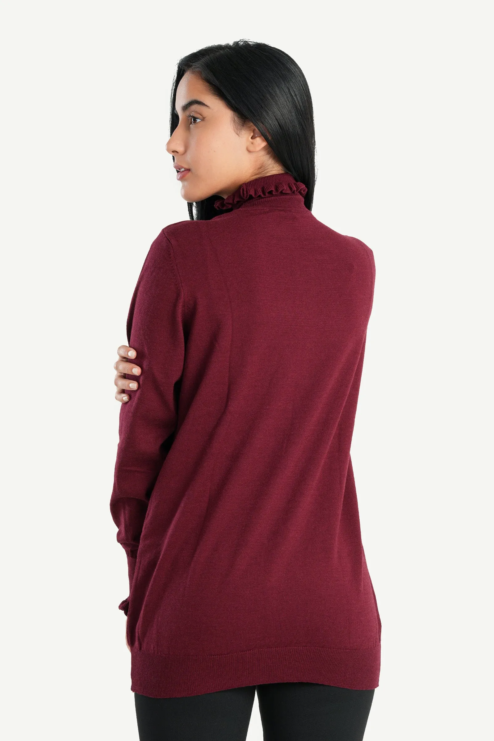 Pullover with Ruffled Neck & Cuffs