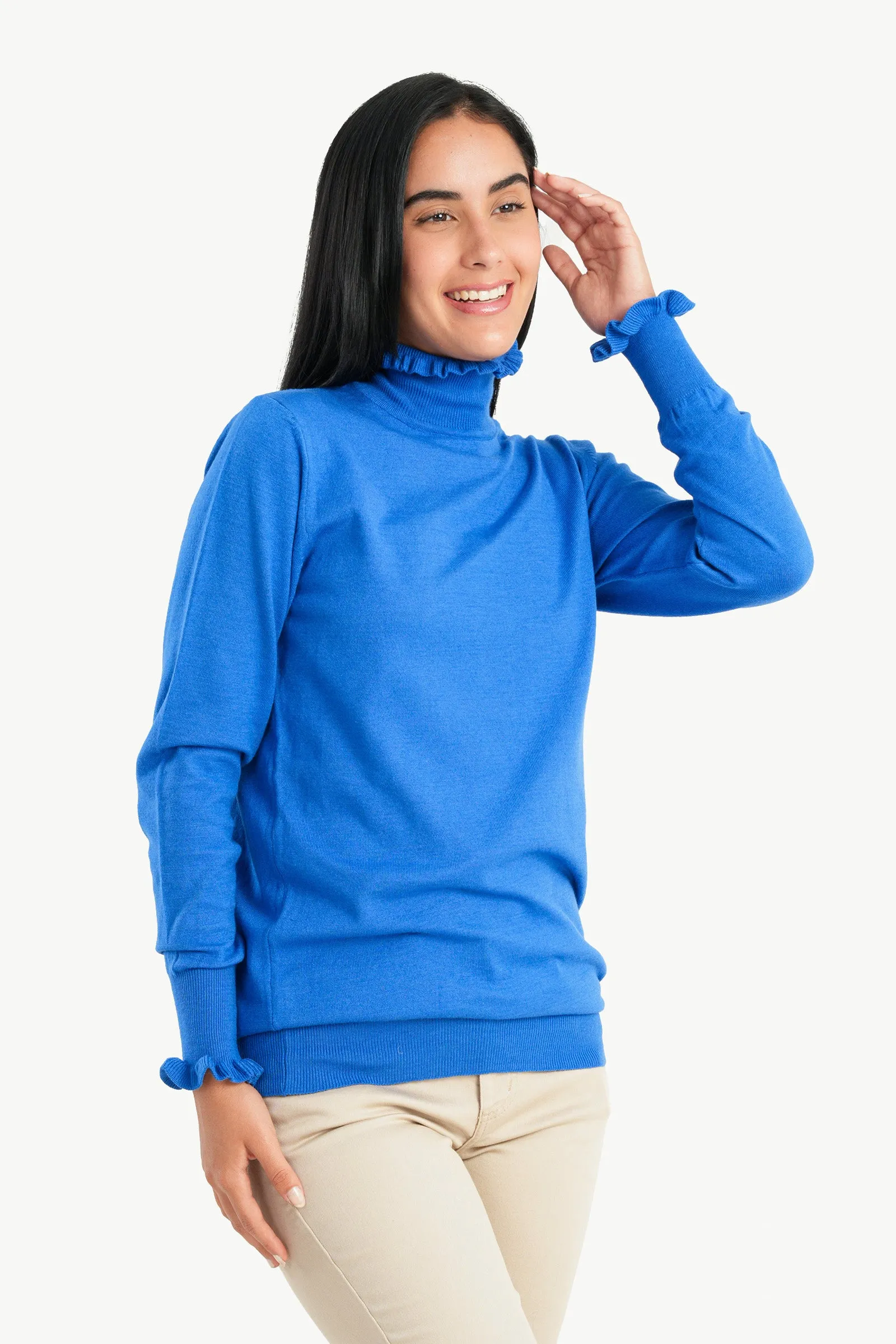 Pullover with Ruffled Neck & Cuffs