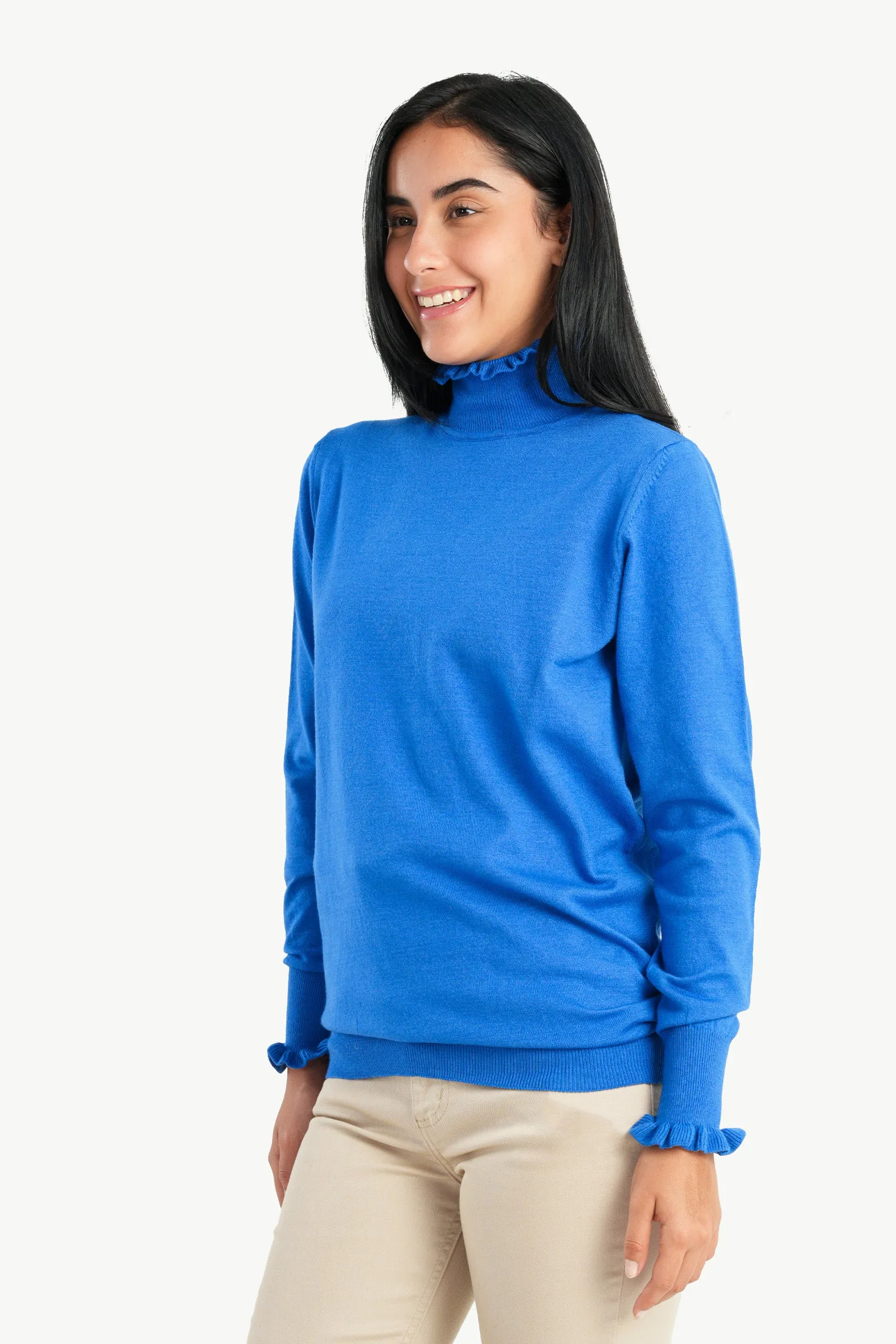 Pullover with Ruffled Neck & Cuffs