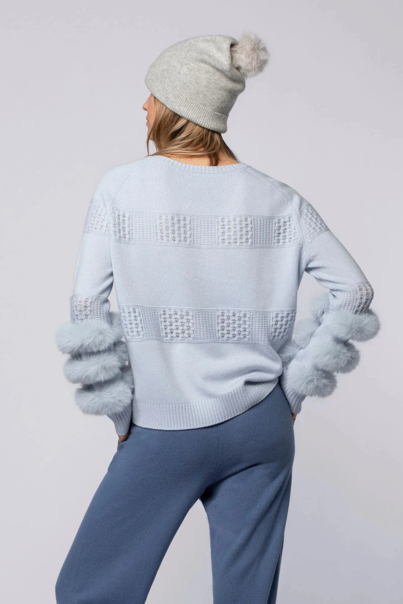 Pulpa Ciel Blue Cashmere Sweater With Fur Cuffs