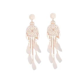 Rose Gold Pink Filigree Cascade Feather Earrings