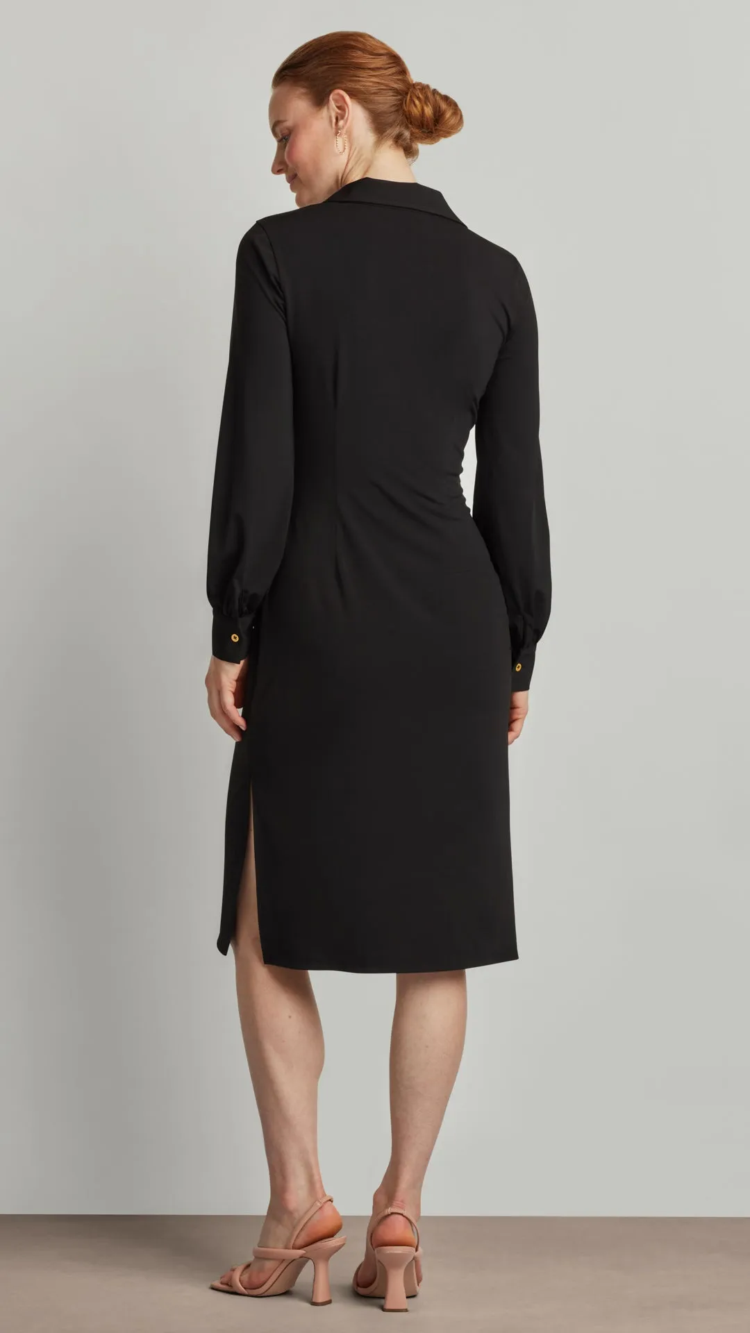 RUCHED SLEEVE BUTTON FRONT DRESS