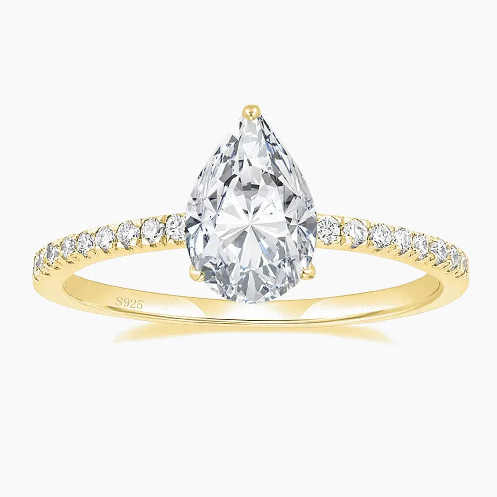 S925 Pear CZ Engagement Ring