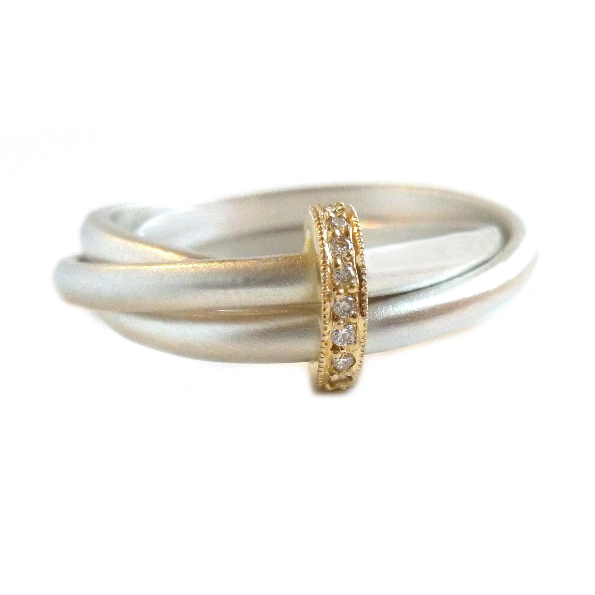 Silver, 18ct gold ring with 9 diamonds - size N