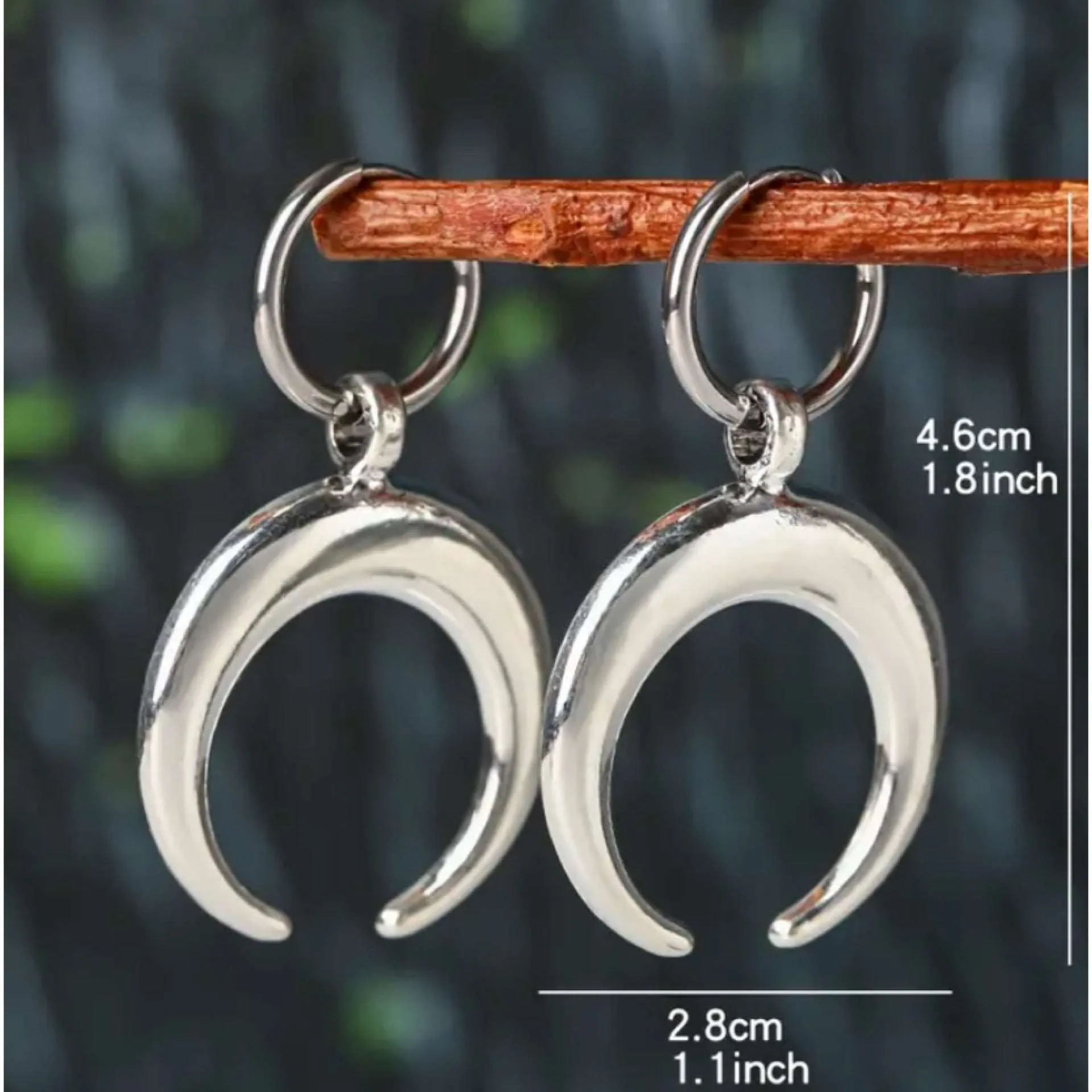 Silver Crescent Moon Huggie Hoop Earrings