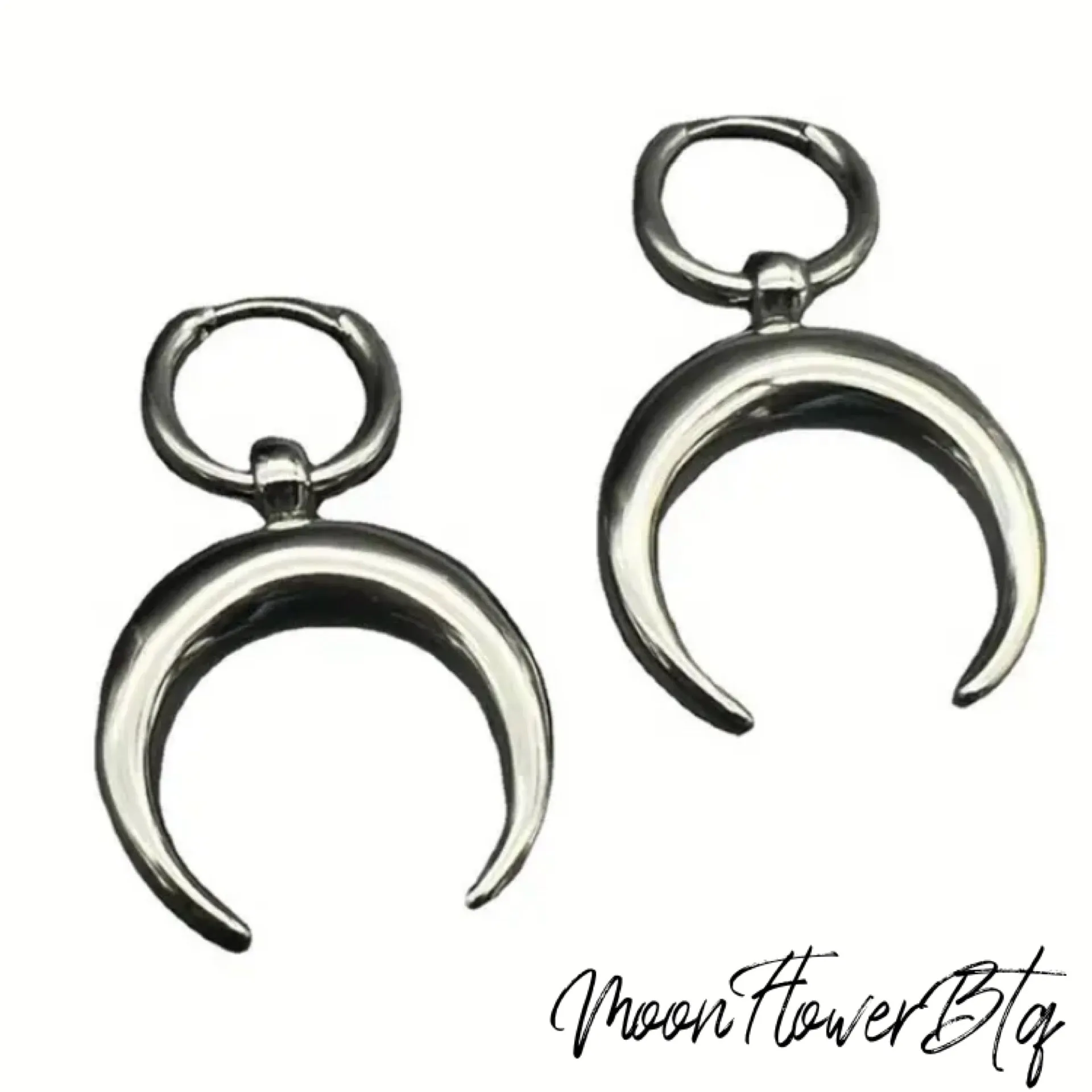 Silver Crescent Moon Huggie Hoop Earrings