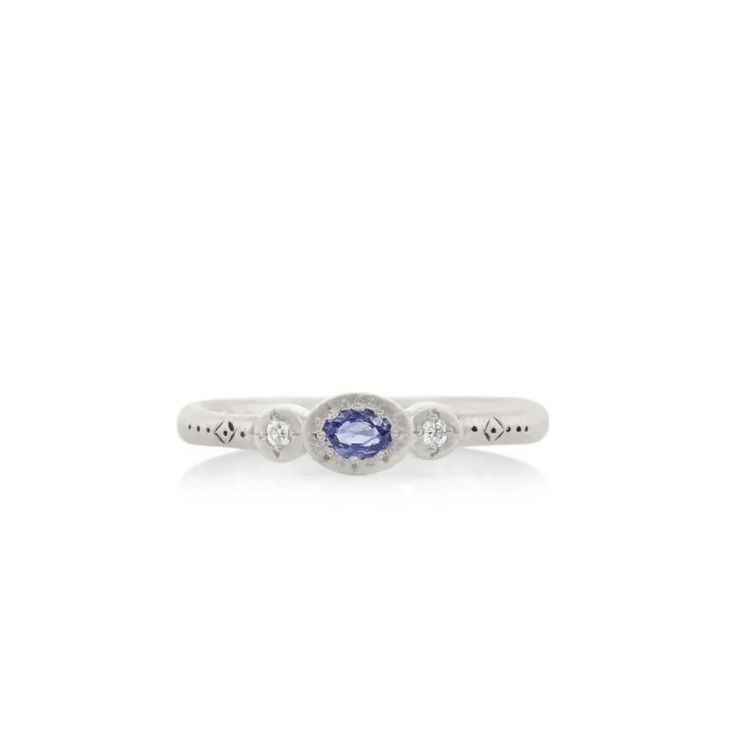 Silver Oval & Round Charm Sapphire Ring