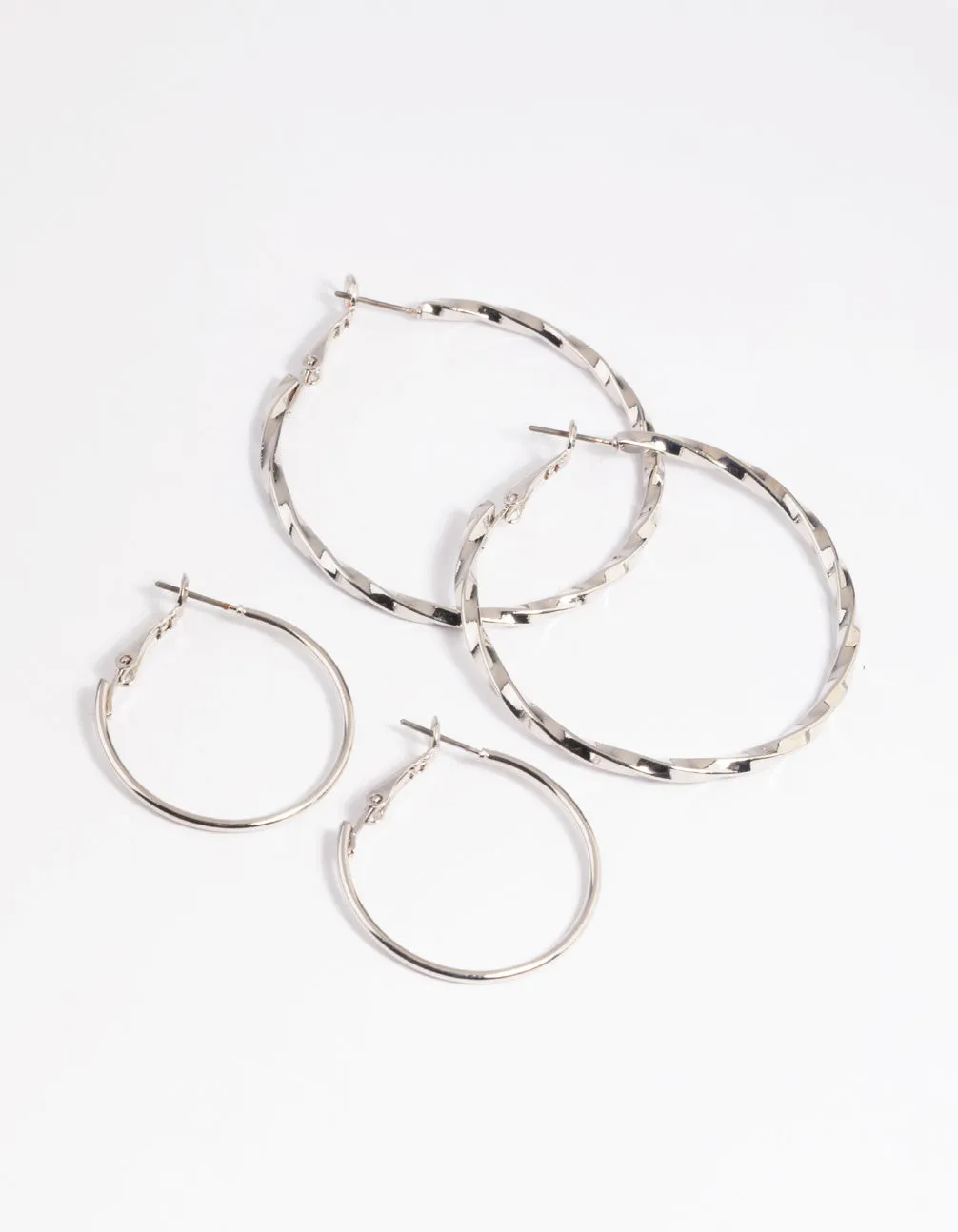 Silver Plain Text Hoop Earring Set