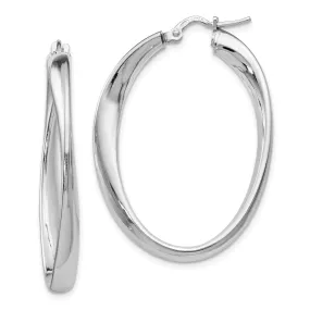 Silver Polished Twisted Oval Hoop Earrings