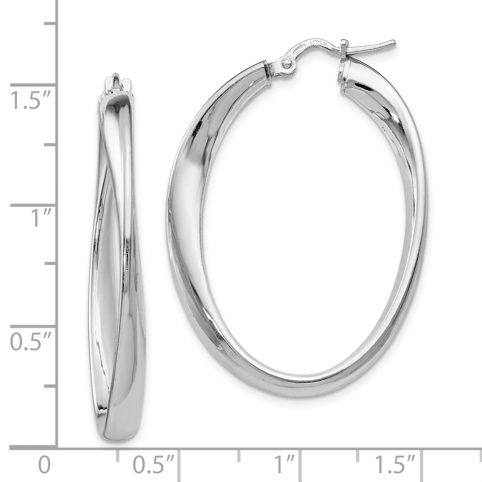 Silver Polished Twisted Oval Hoop Earrings