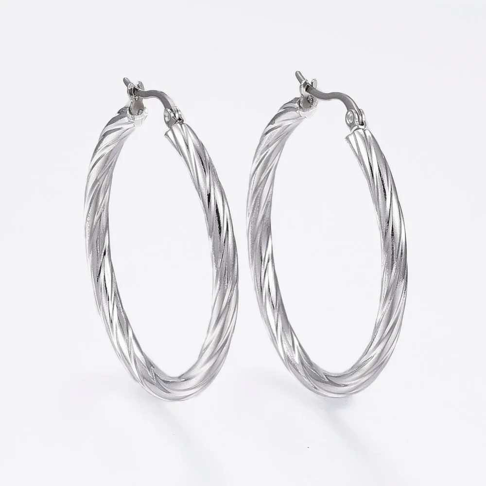 Stainless Steel 40mm Twisted Hoop  Hypoallergenic Earrings