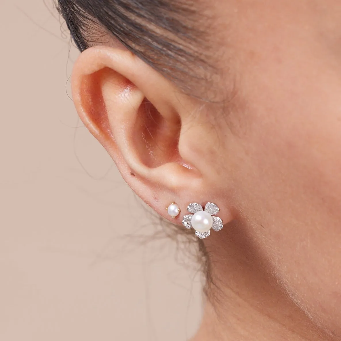 Stella silver sparkle flower studs with cultured freshwater pearls