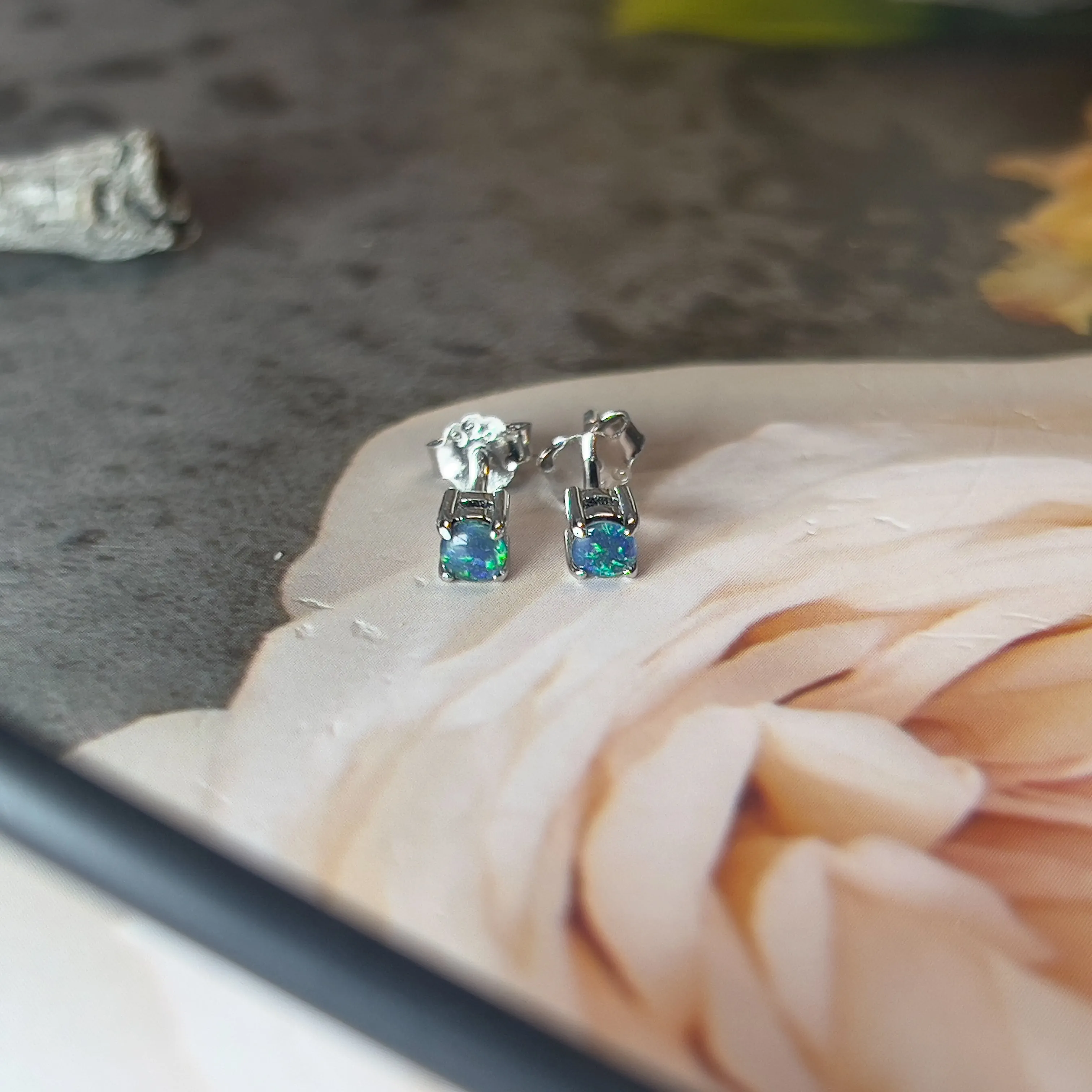 Sterling silver 3mm Opal triplet studs