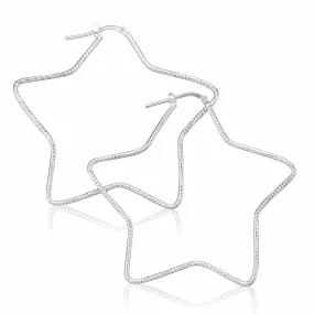 Sterling Silver 50mm Star Hoop Earrings