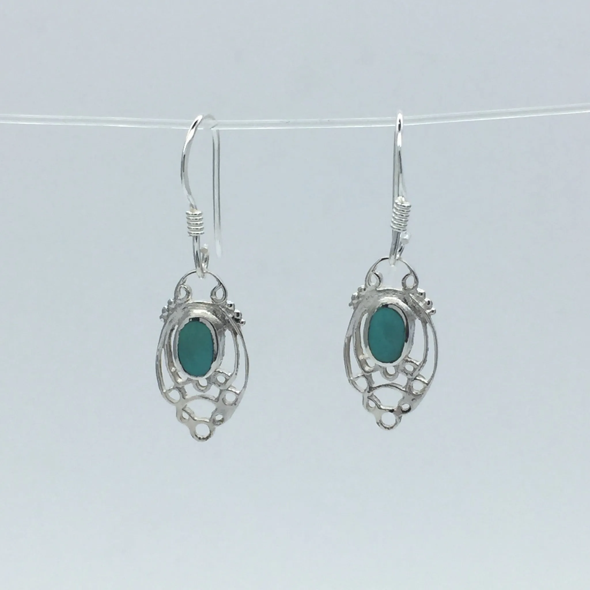 Sterling Silver Delicate Inlaid Drop Earrings