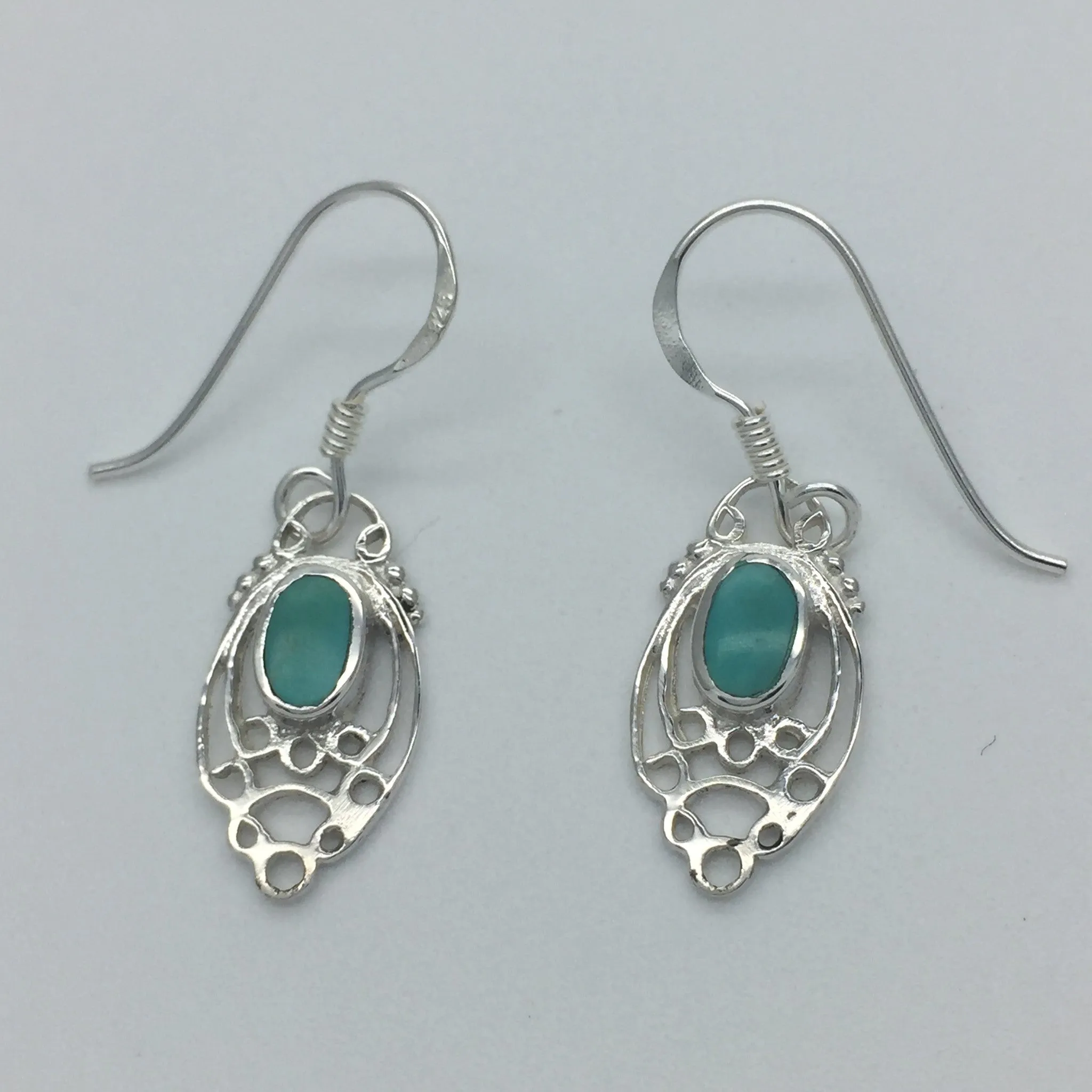 Sterling Silver Delicate Inlaid Drop Earrings