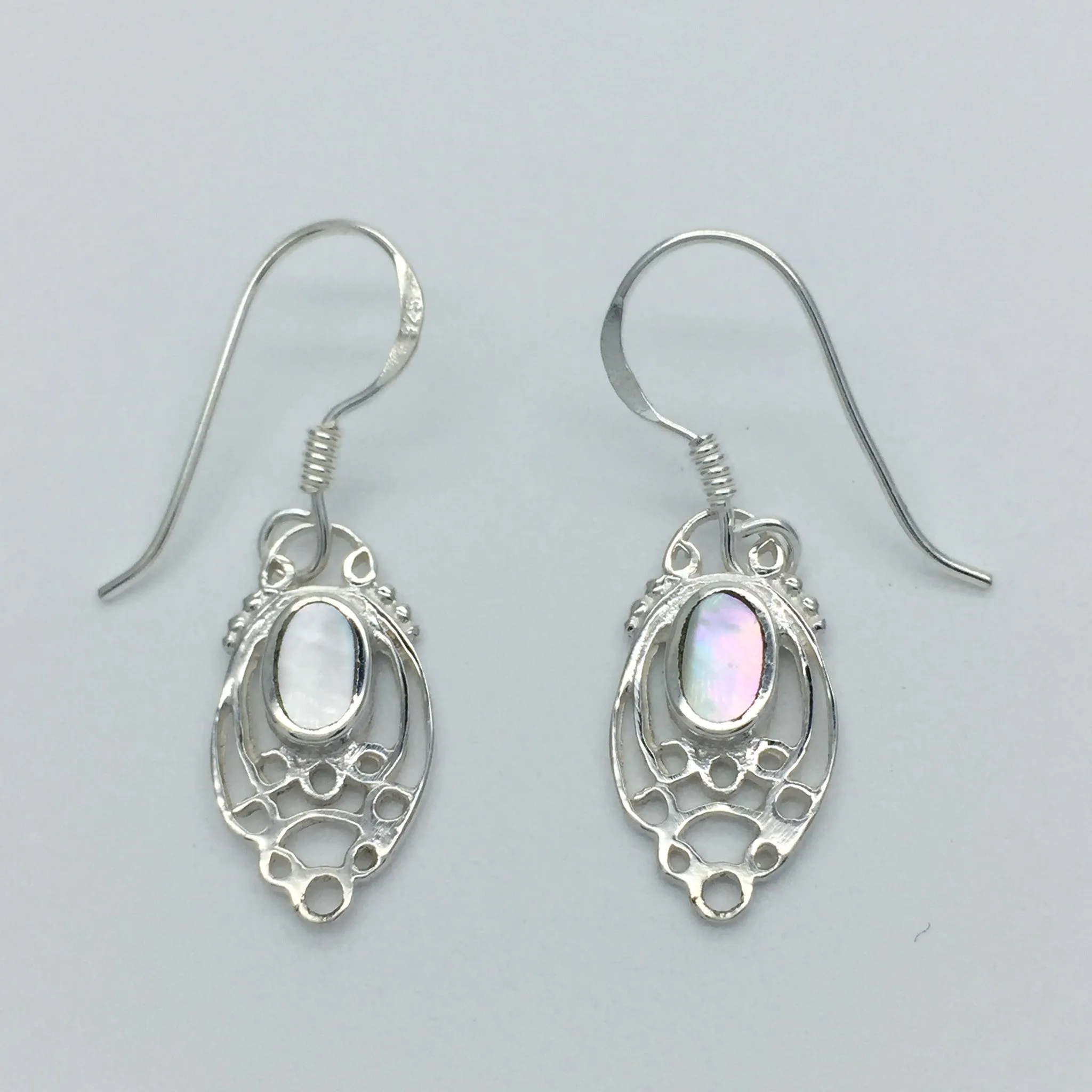 Sterling Silver Delicate Inlaid Drop Earrings