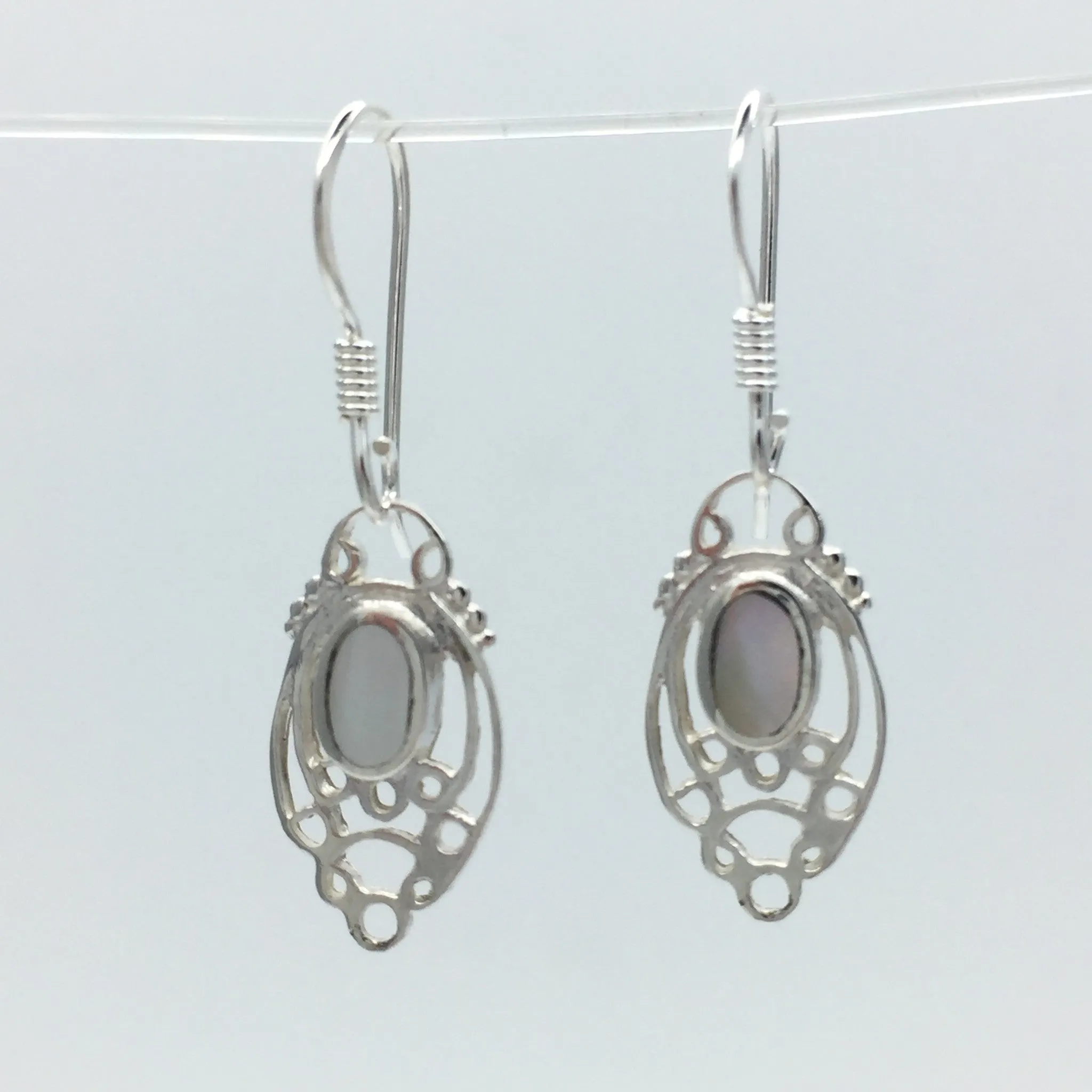 Sterling Silver Delicate Inlaid Drop Earrings