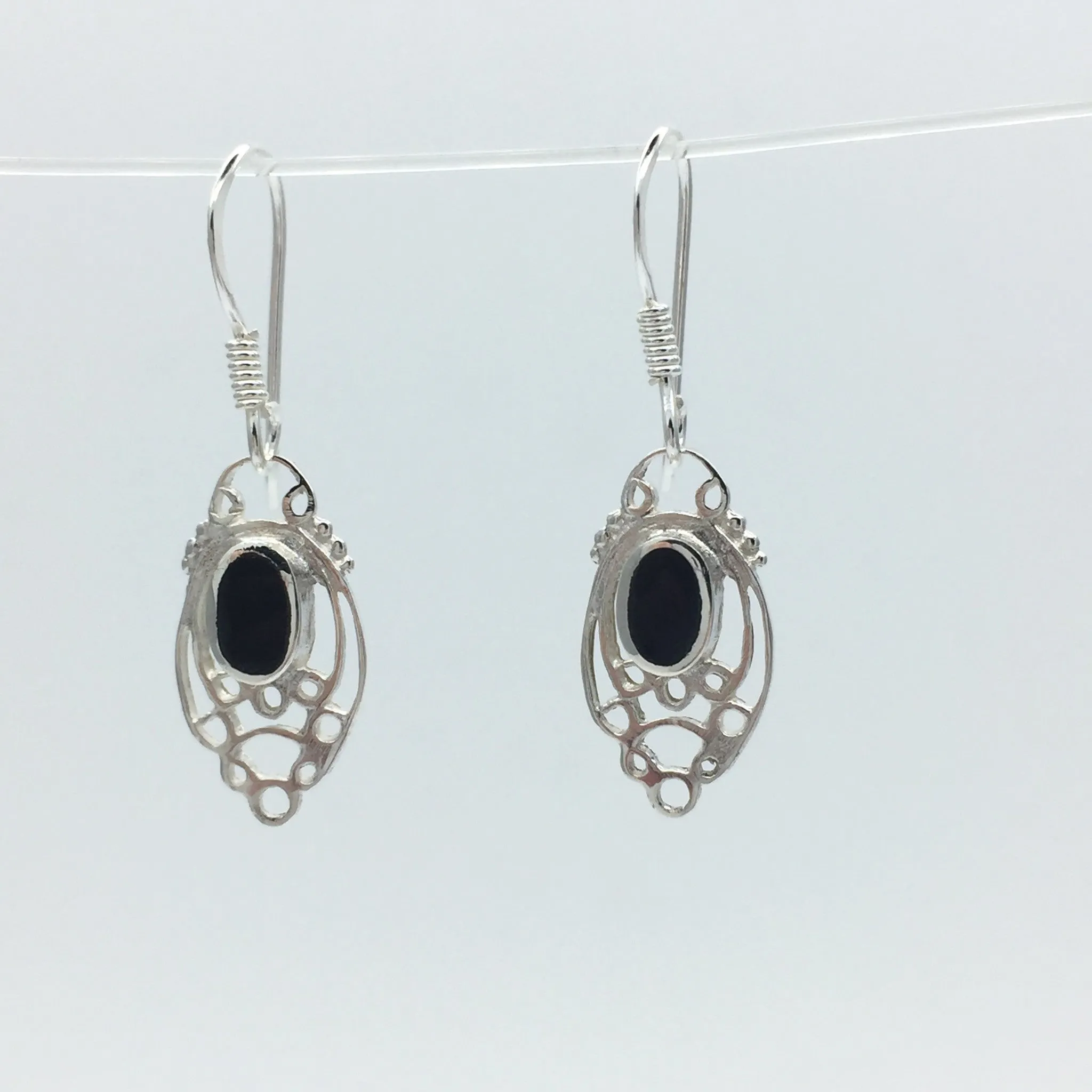 Sterling Silver Delicate Inlaid Drop Earrings