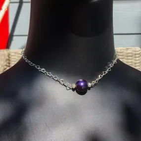 Sterling silver heart chain with a purple south sea pearl and labradorite choker