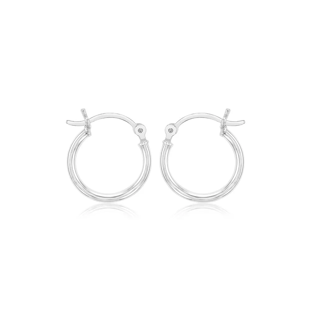 Sterling Silver Plain Round 15mm Hoop Earrings