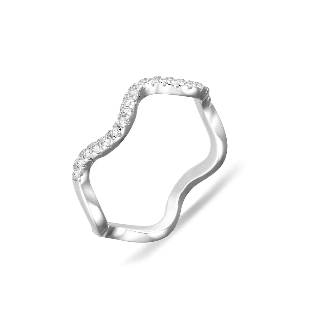 Sterling Silver Stacker Ring - Wavy CZ Detail