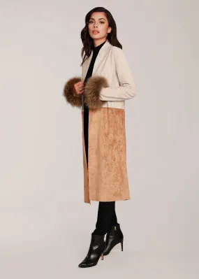 Suede Cardigan with Fur Cuffs