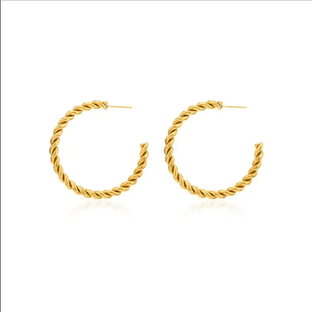 Thin Twist Stainless Steel Gold Hoop Earrings