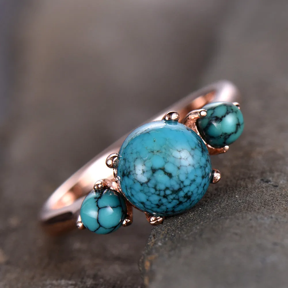 Three Stone Turquoise Engagement Ring Simple