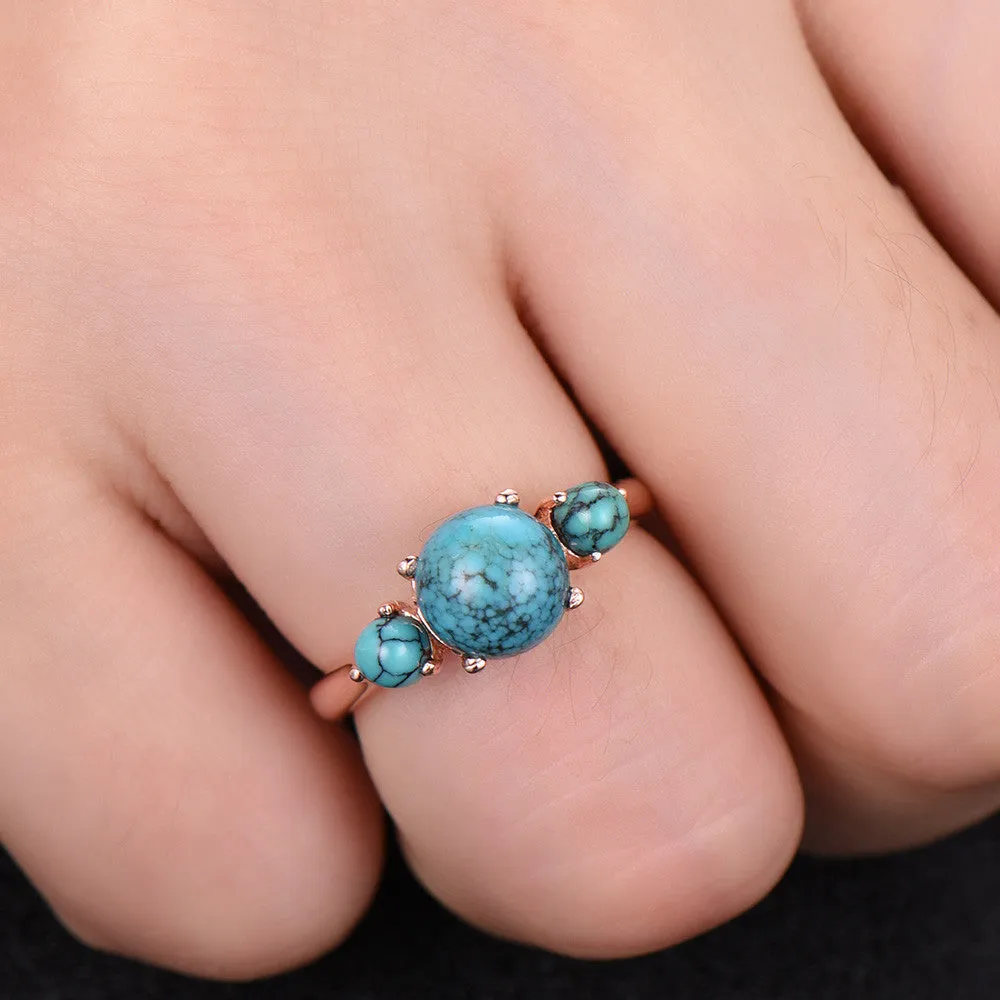 Three Stone Turquoise Engagement Ring Simple