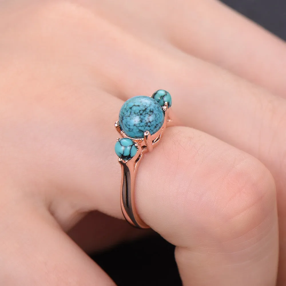 Three Stone Turquoise Engagement Ring Simple