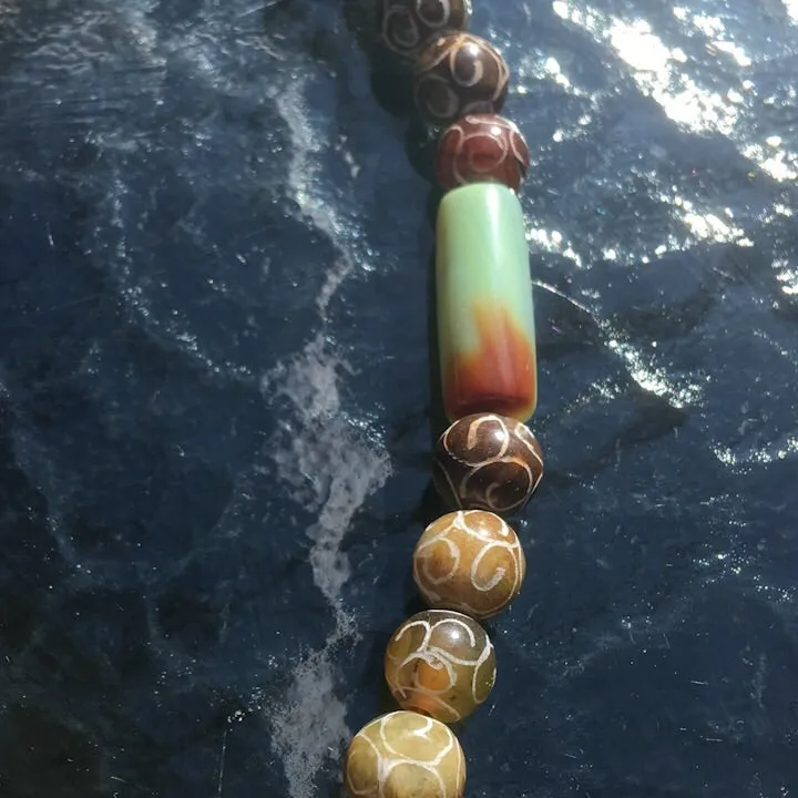 Tibetan Agate and And Peruvian Opal gemstone Necklace