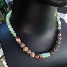 Tibetan Agate and And Peruvian Opal gemstone Necklace