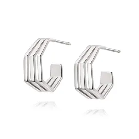 Triple Hexagon Hoop Earrings Sterling Silver