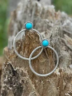 Turquoise Stud Rope Hoop Earrings