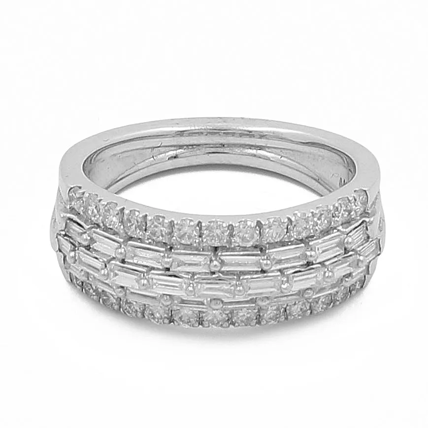 White Gold 14k Contemporary Diamond Fashion Ring With 0.45Tw Round Diamonds And 0.50Tw Baguette Diamonds