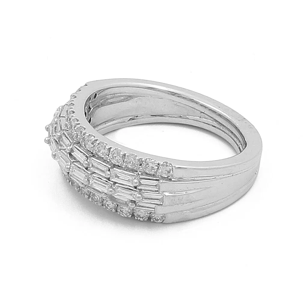 White Gold 14k Contemporary Diamond Fashion Ring With 0.45Tw Round Diamonds And 0.50Tw Baguette Diamonds