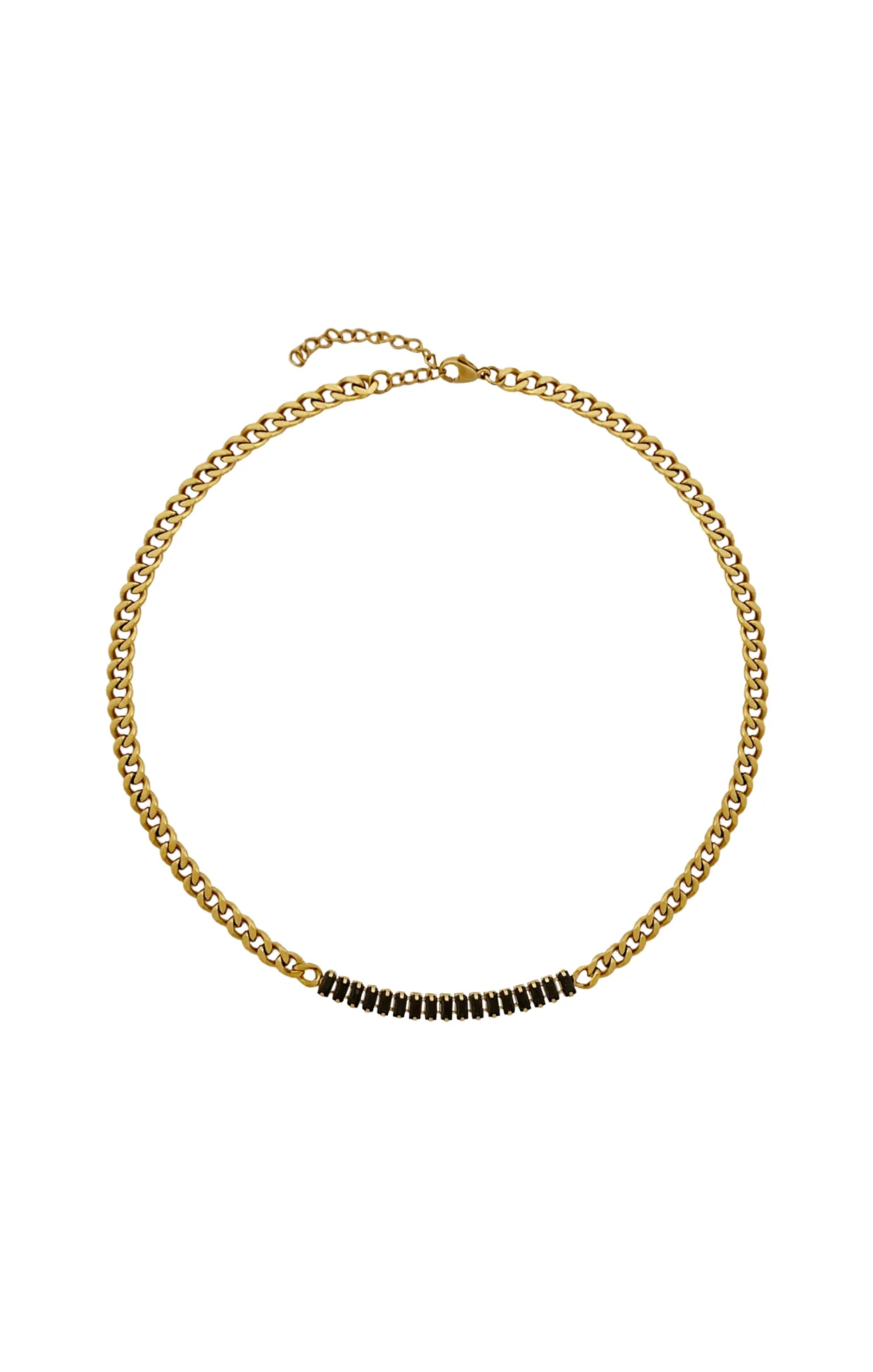 WHITNEY FRONT PANEL NECKLACE IN BLACK AND GOLD