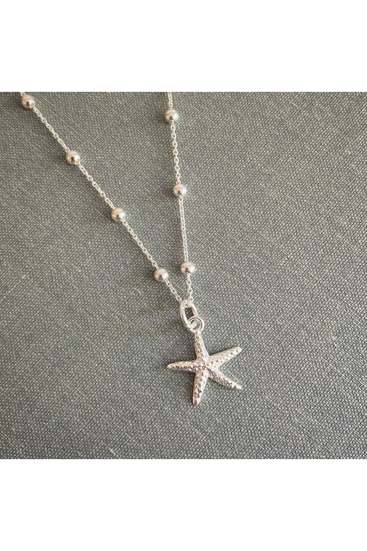 Wisteria London Sterling Silver Starfish Necklace On Bobble Chain