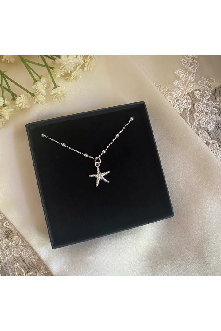 Wisteria London Sterling Silver Starfish Necklace On Bobble Chain