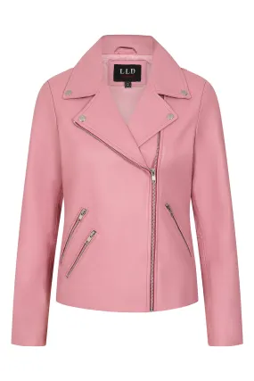 Women's Pink Biker Style Real Leather Jacket - CELIA