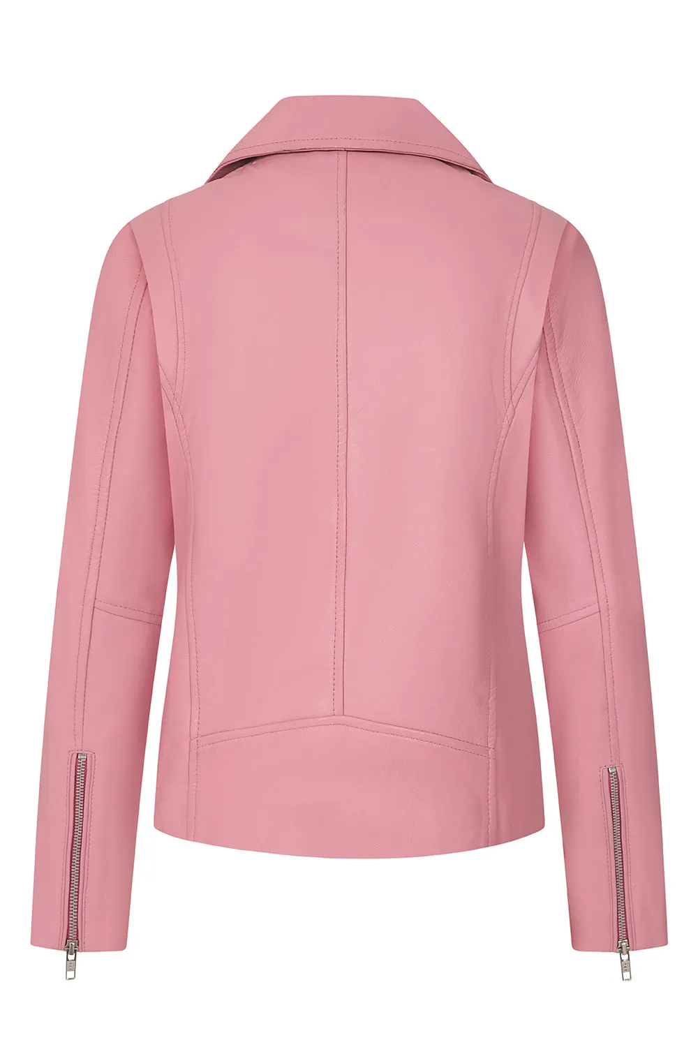 Women's Pink Biker Style Real Leather Jacket - CELIA