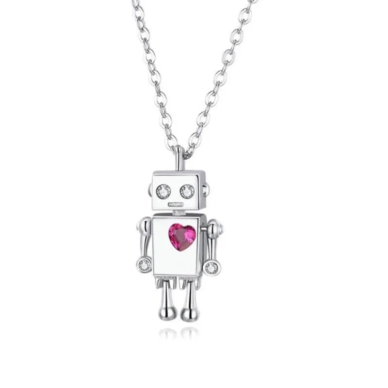 Womens Robot Love Pendant Necklace