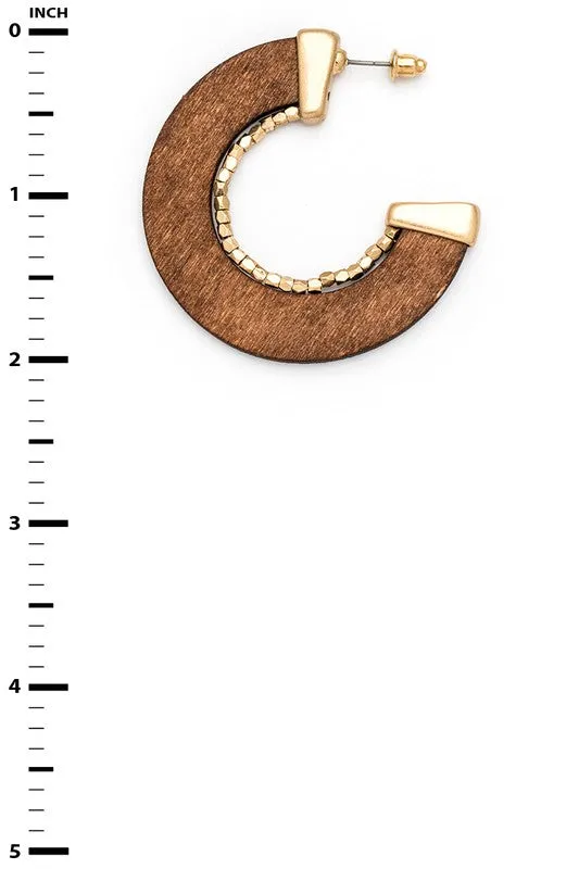 Wooden Cutout Beaded Hoop Earrings