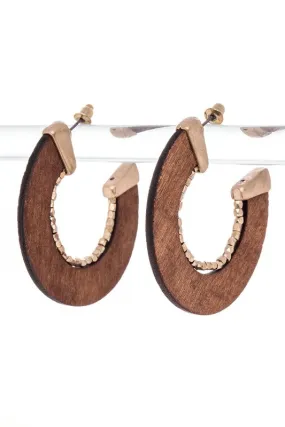 Wooden Cutout Beaded Hoop Earrings