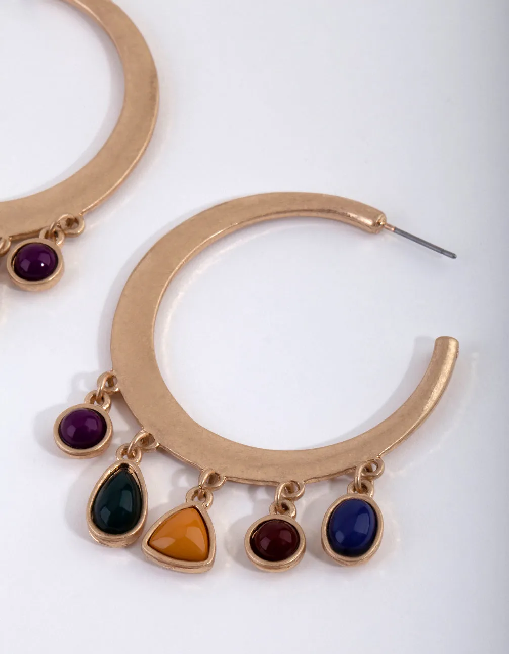 Worn Gold Mixed Stone Hoop Earrings